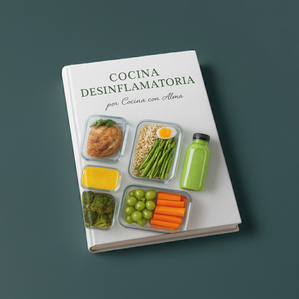 Cocina con Alma - recetas saludables desinflamatorias que sanan en un libro con alimentos desinflamatorios.