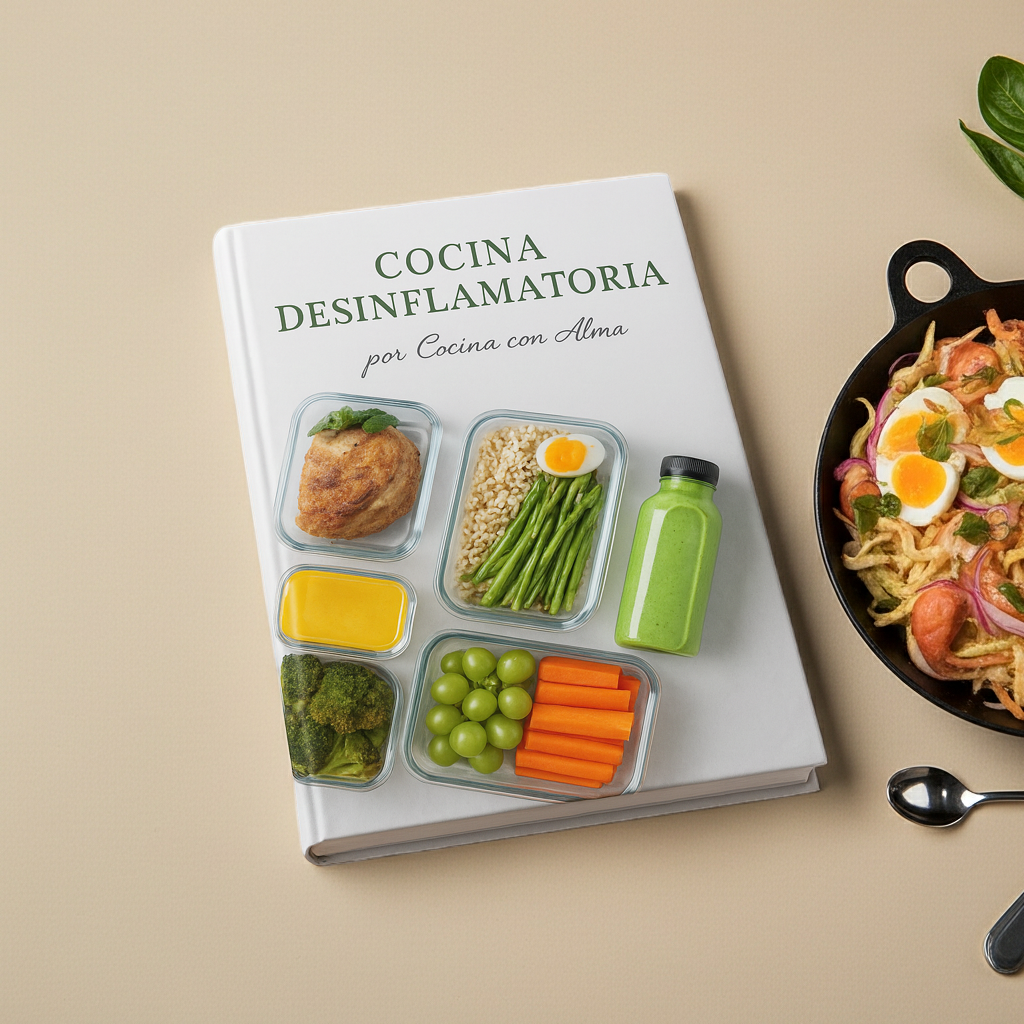 Cocina con Alma - recetas saludables desinflamatorias que sanan en un libro con opciones de comida desinflamatoria.